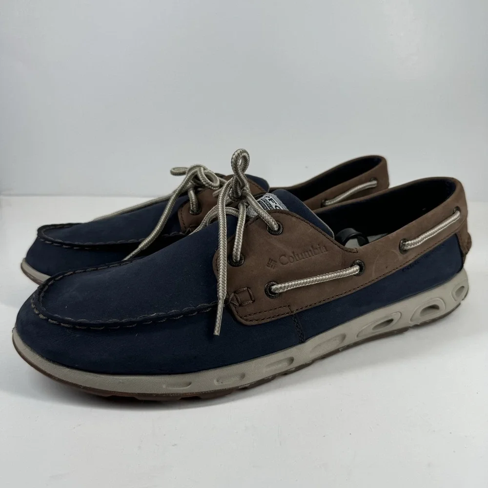 Columbia PFG Bonehead Vent Men's US 14 Navy Blue Leather Boat Shoes BM4438-464